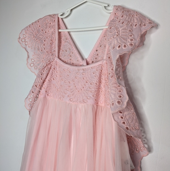 NWT Poppies & Roses Pink Tulle Eyelet Lace Tie Back Dress M - Picture 2 of 9